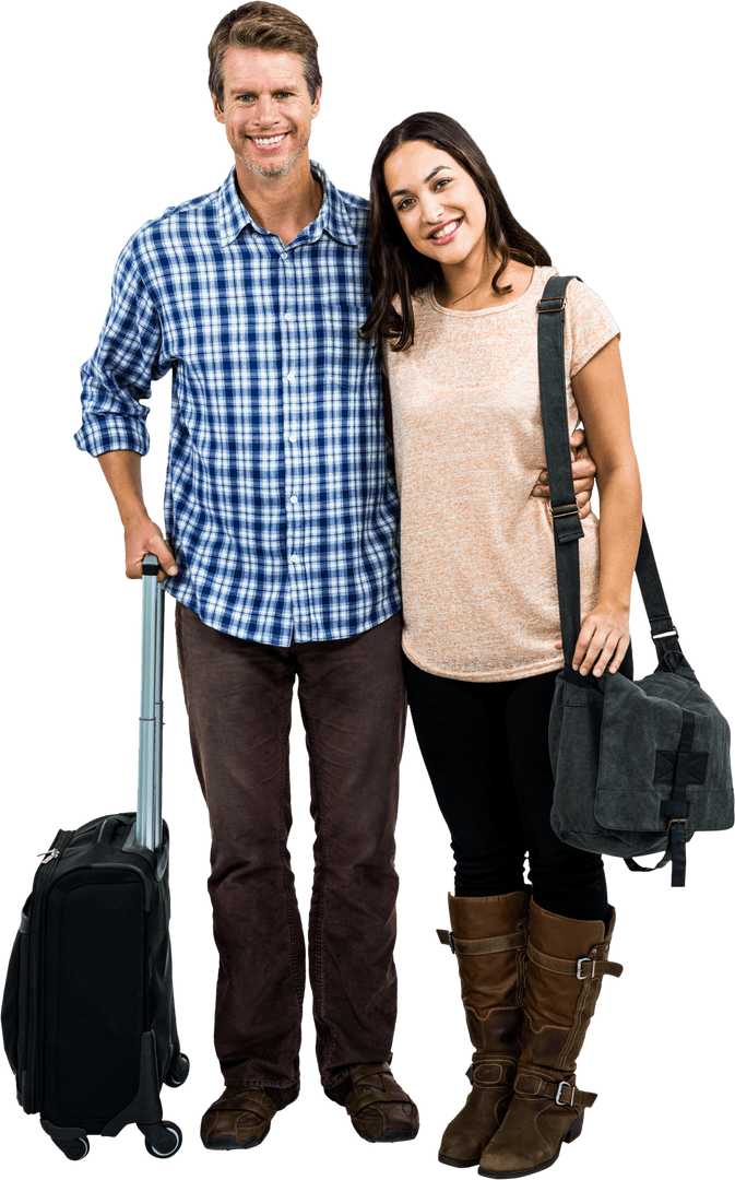 Cheerful Traveling Couple with Transparent Background