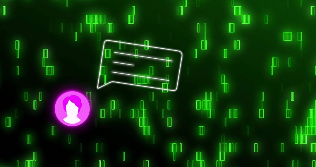 Digital Communication Icons on Green Matrix Background