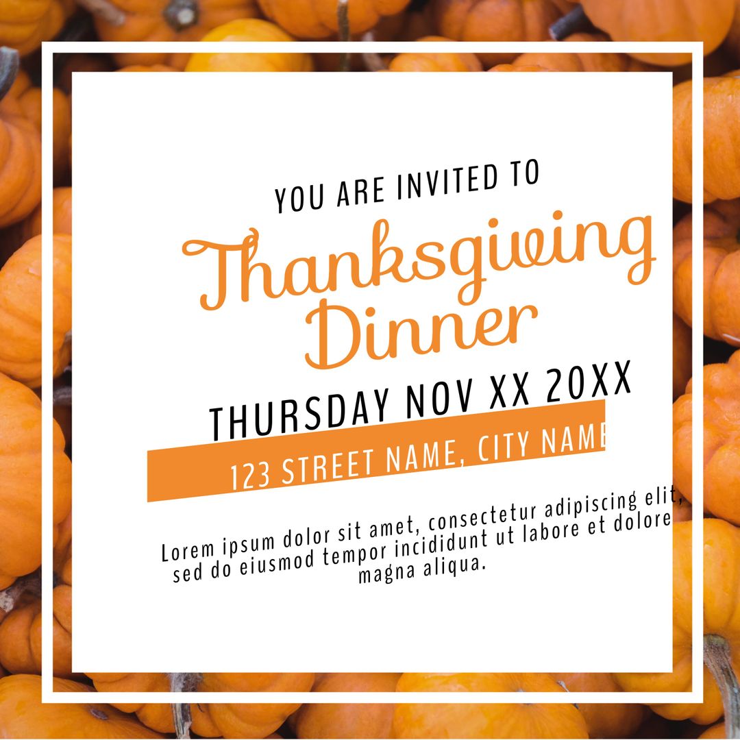 Thanksgiving Dinner Invitation with Seasonal Pumpkin Background