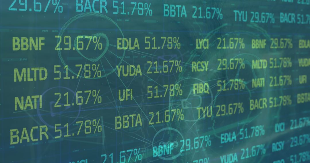 Digital Stock Market Display with Network Connections on Green Background