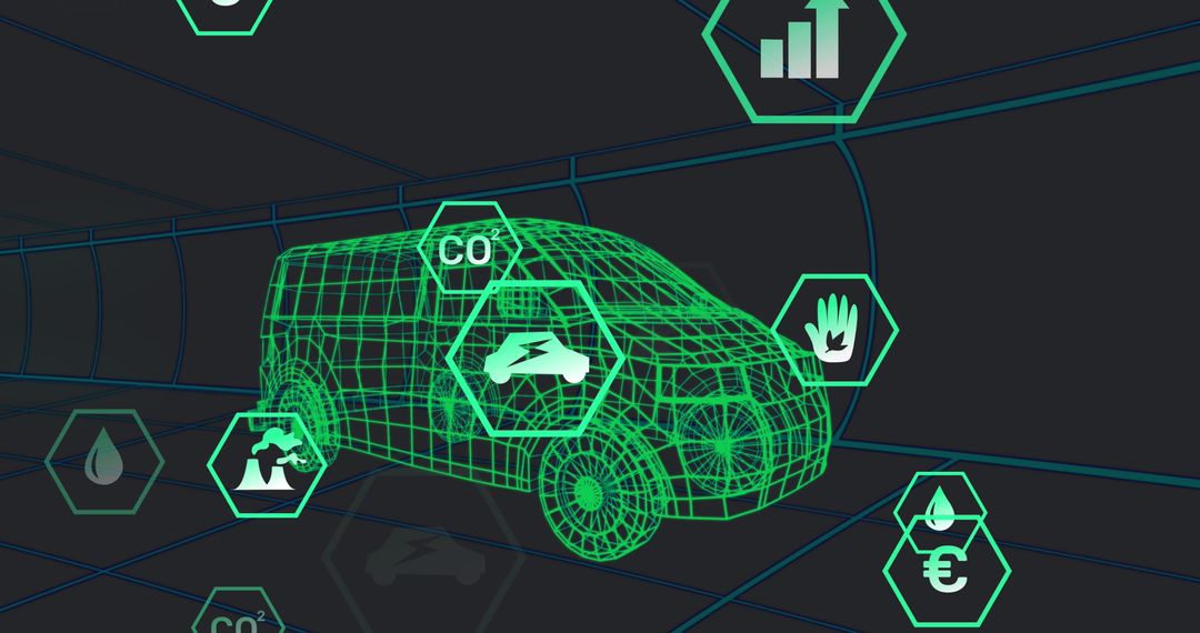 Digital Interface Overlay on 3D Van Model in Virtual Tunnel