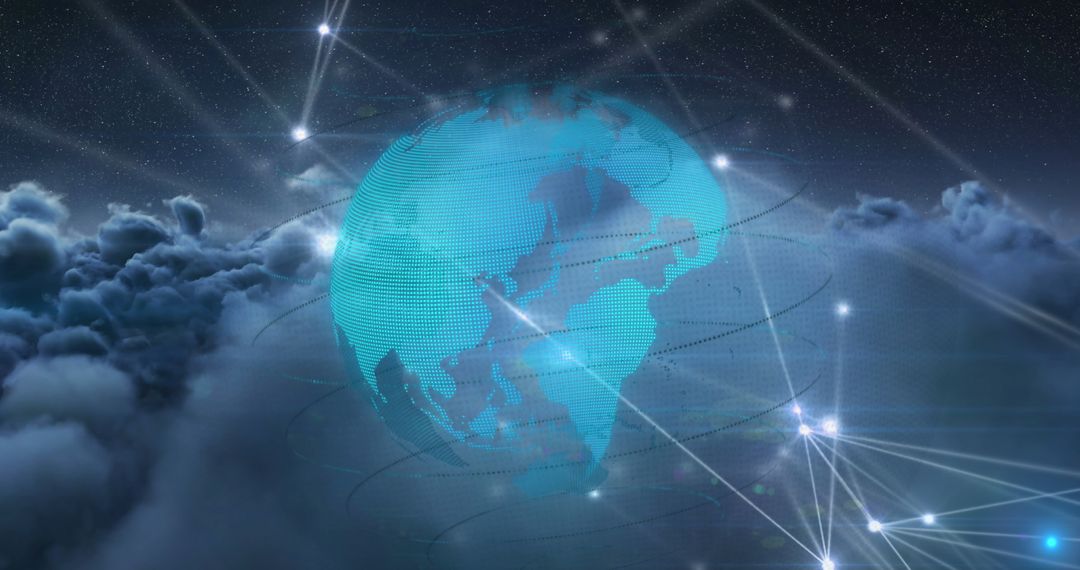 Global Network Connections with Digital Globe in Clouded Sky