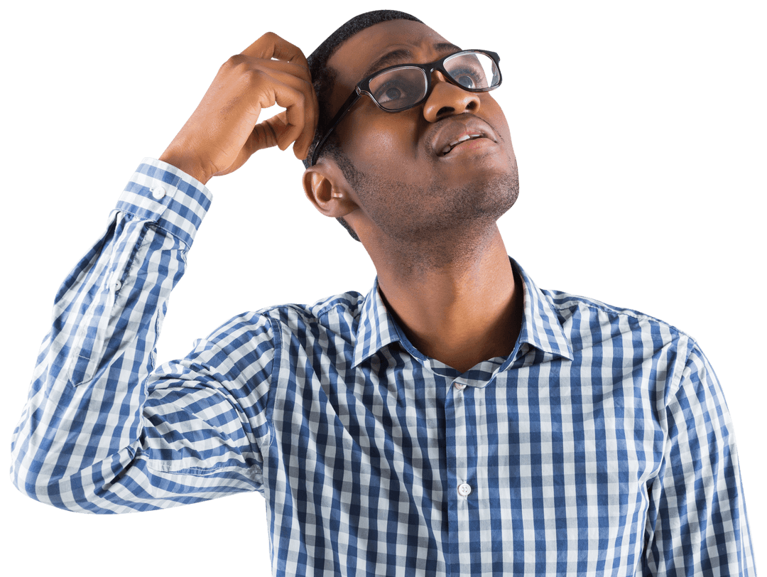 Transparent Young Businessman Scratching Head and Thinking