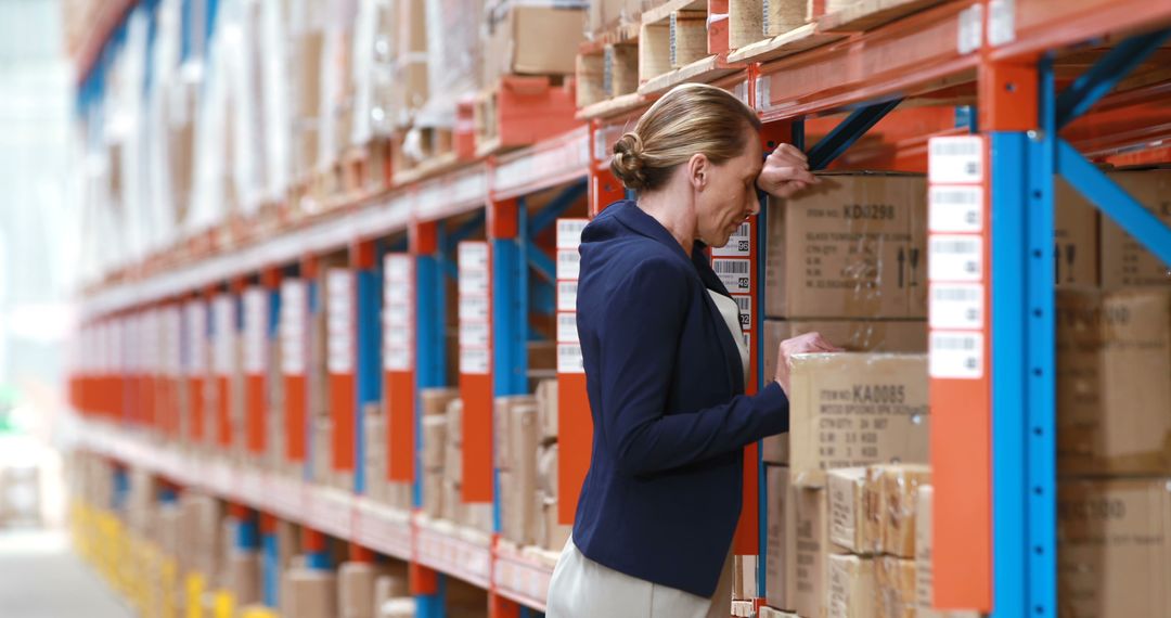 Businesswoman Examining Inventory on Warehouse Shelves - Free Images, Stock Photos and Pictures on Pikwizard.com