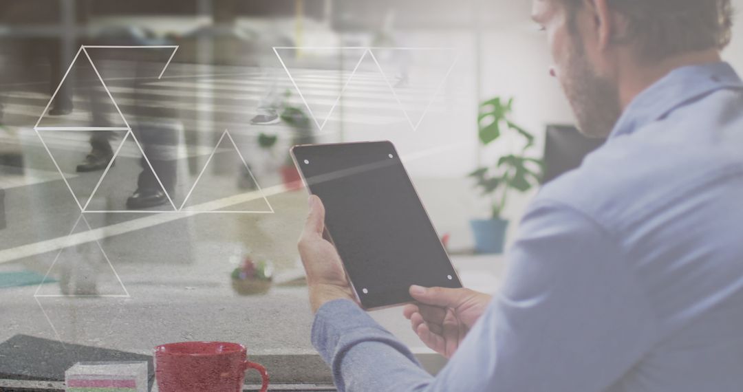 Businessman in Office Overlapped with Urban Scene