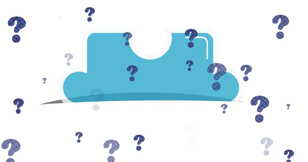 Blue Puzzle Piece with Questions on White Background