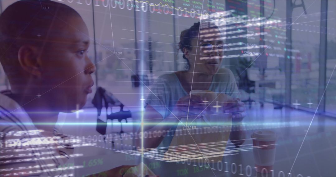 Office Colleagues Collaborating with Technology Overlay