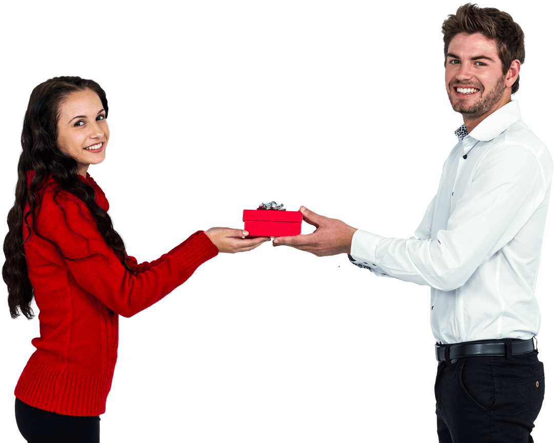 Couple Exchanging Gift with Transparent Background
