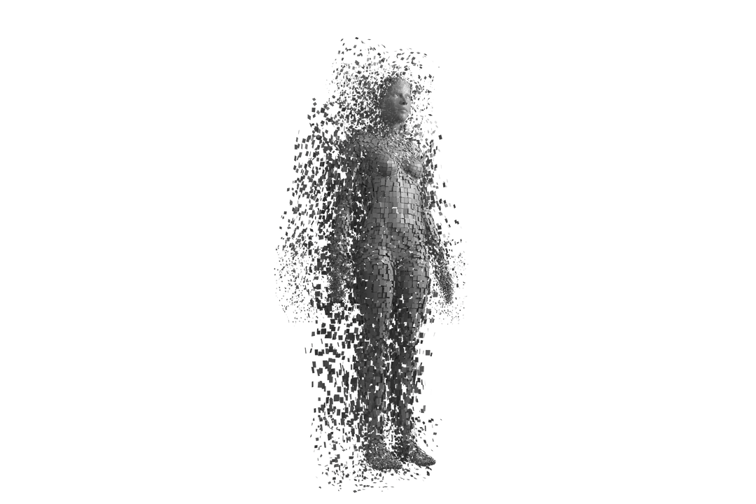 Female Figure Rendered in Transparent Pixels White Background - Download Free Stock Images Pikwizard.com