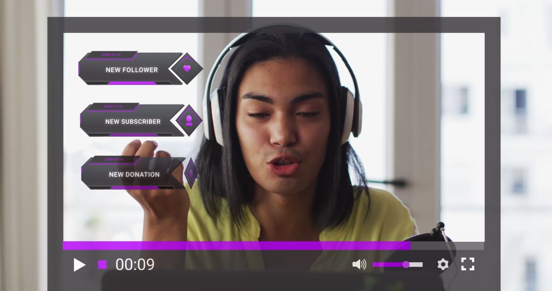 Asian Woman Engaging in Live Stream Makeup Vlog with Digital Interface