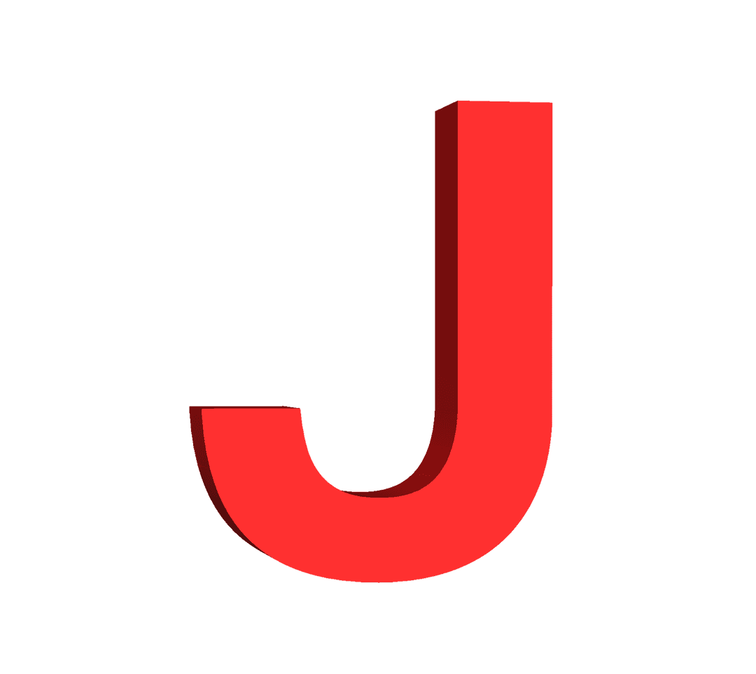 Red 3D Letter J on Transparent Background for Design Use