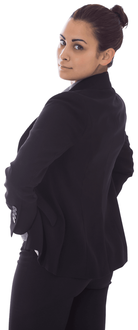 Confident Hispanic Businesswoman Looking Back on Transparent Background