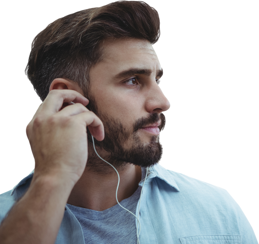 Thoughtful Man Listening to Music with Headphones on Transparent Background - Download Free Stock Images Pikwizard.com