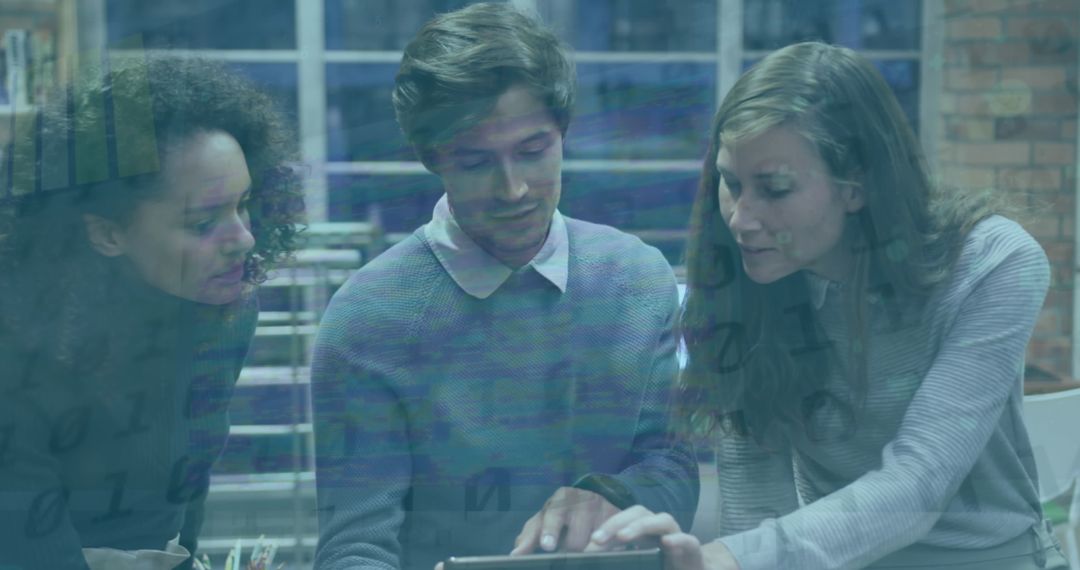 Collaborative Team Meeting with Abstract Tech Overlay