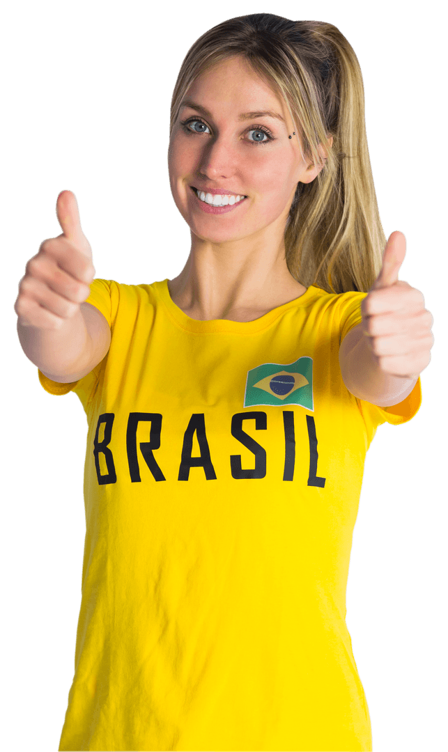 Smiling Transparent Brazilian Soccer Fan Giving Thumbs Up