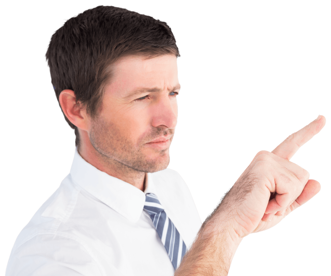 Confident Businessman Pointing with Intention Transparent Background