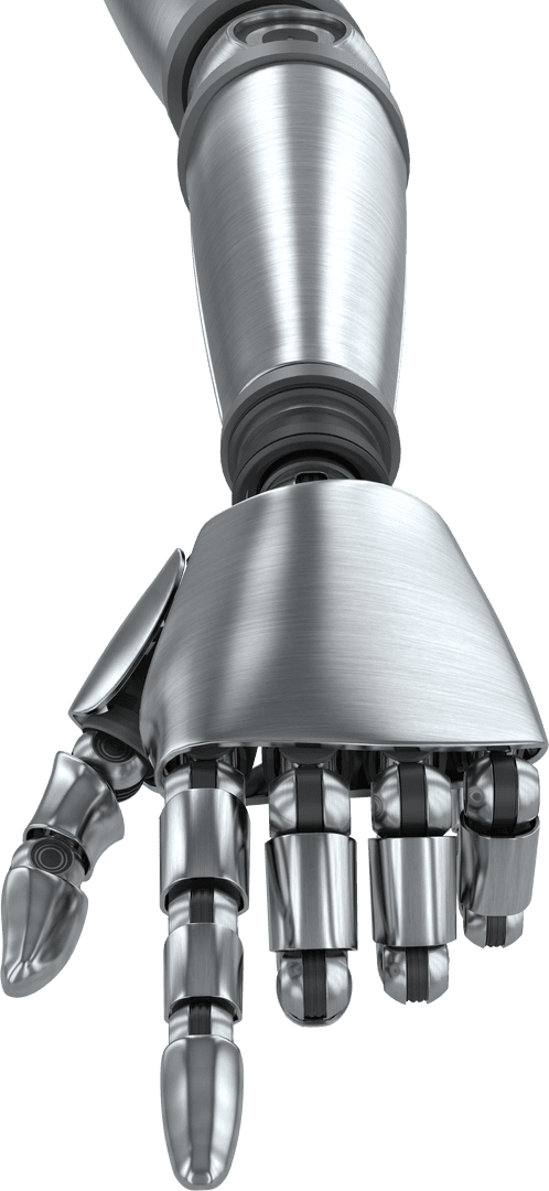 Transparent Robotic Hand Pointing Downwards Close-Up for Tech Projects