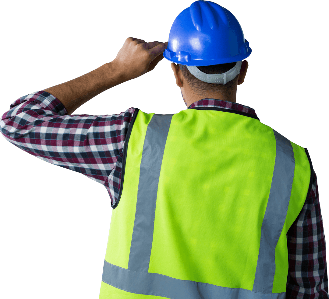 Transparent Backward View of Safety Worker in Hi-Vis Vest