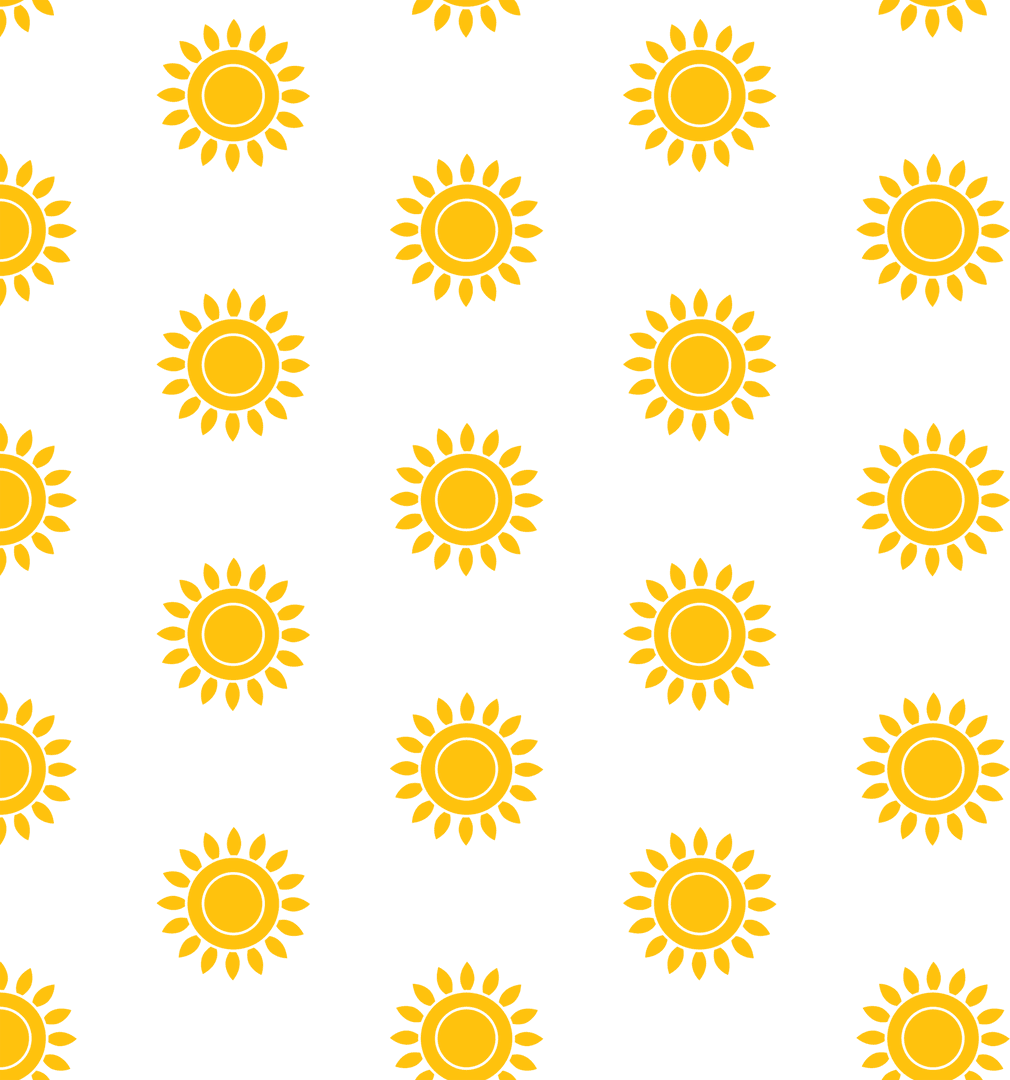 Bright Yellow Suns Pattern on Transparent Background