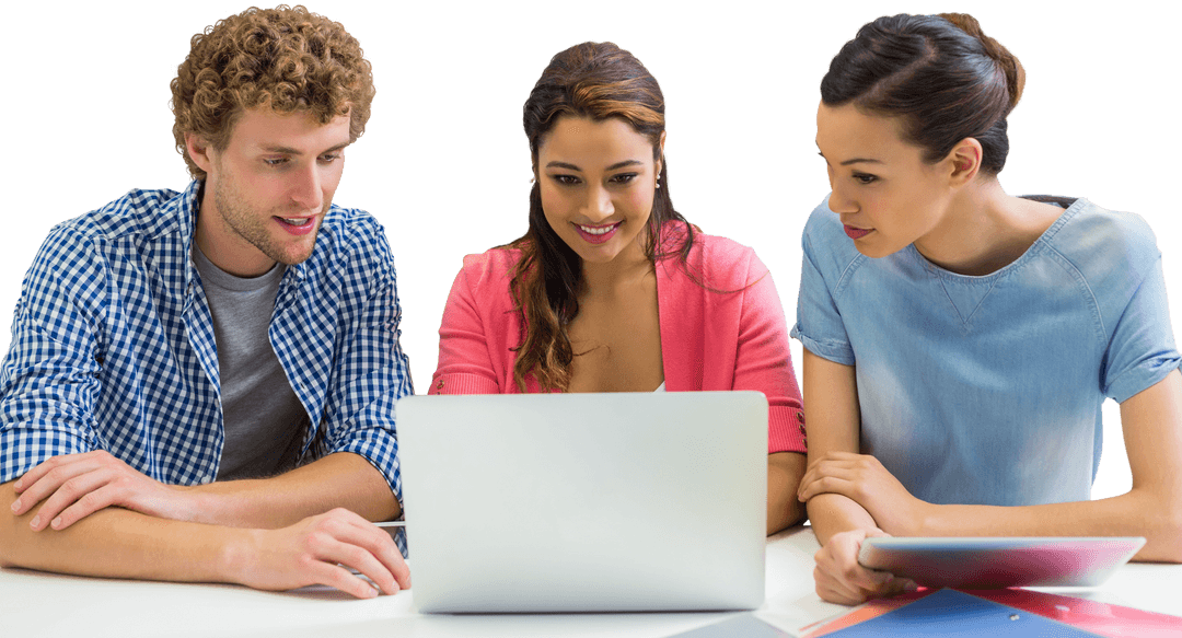 Coworkers Collaborating with Laptop for Transparent Meetings