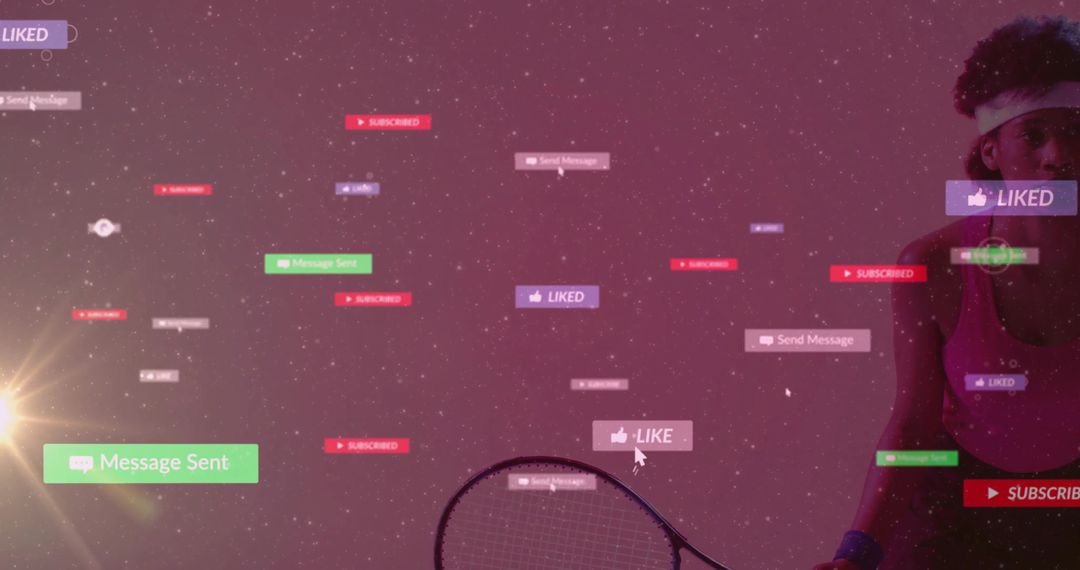 Dynamic Tennis Player with Digital Notifications Overlay