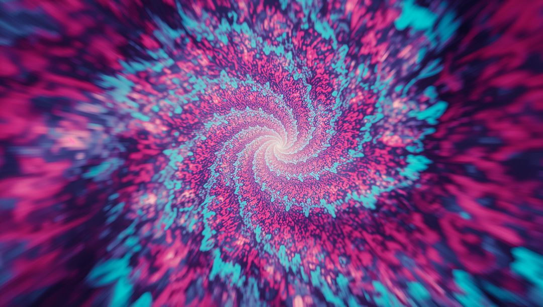 Dynamic Fractal Vortex with Vibrant Pink and Turquoise Trails