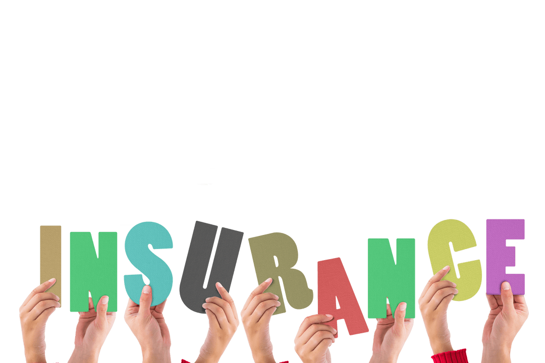 Hands Holding Colorful 'Insurance' Letters on Transparent Background