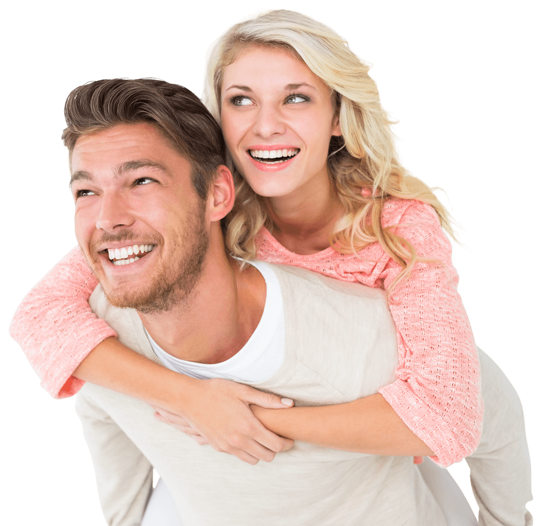 Joyful Couple Piggyback and Happiness on Transparent Background