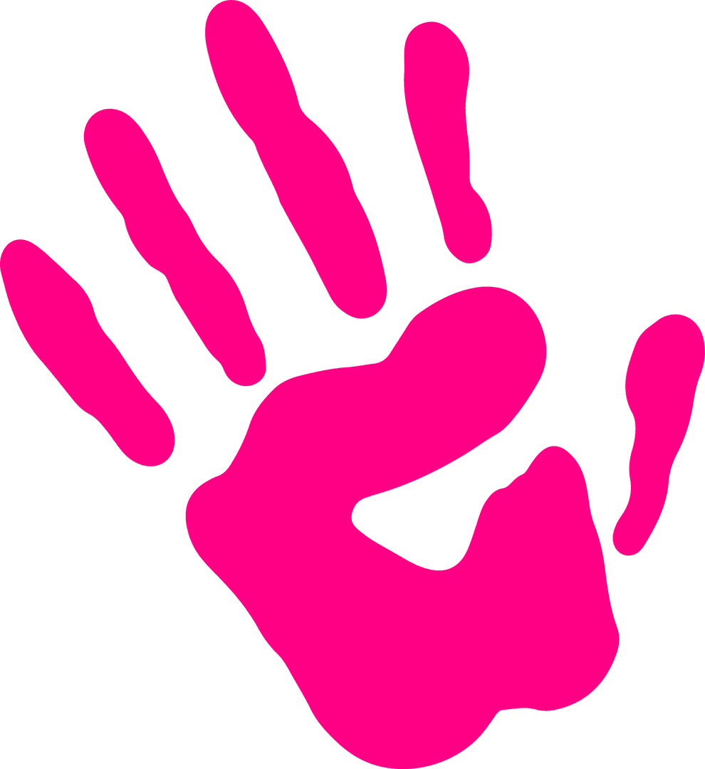 Bright Pink Handprint on Transparent Background