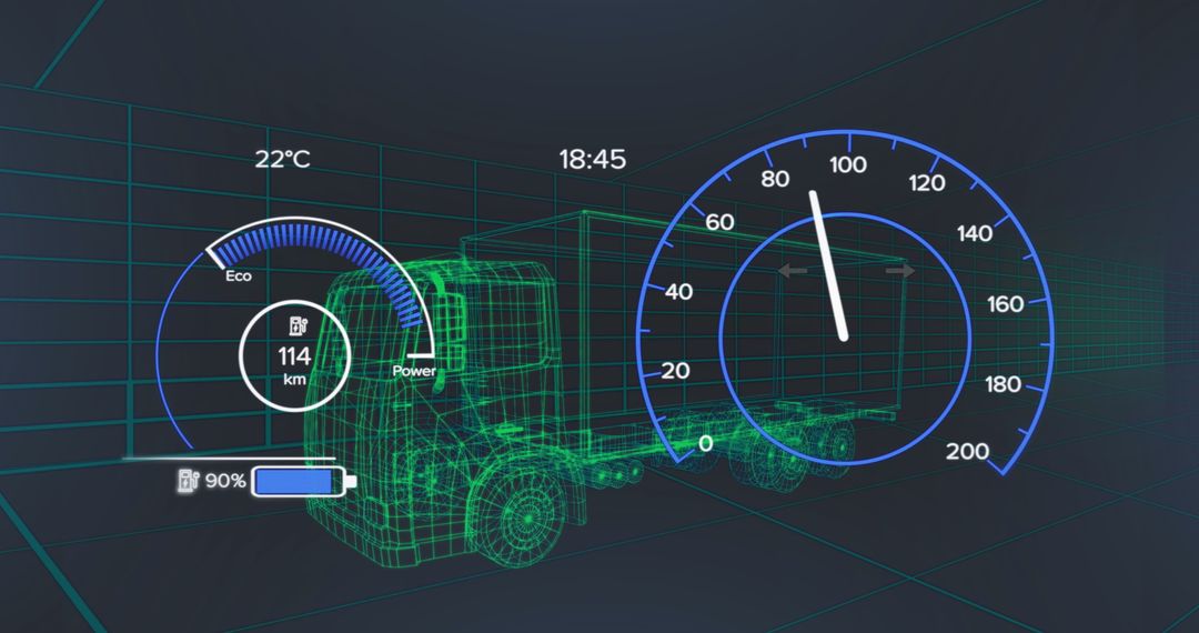 Futuristic Truck Dashboard with Speedometer Data Visualization