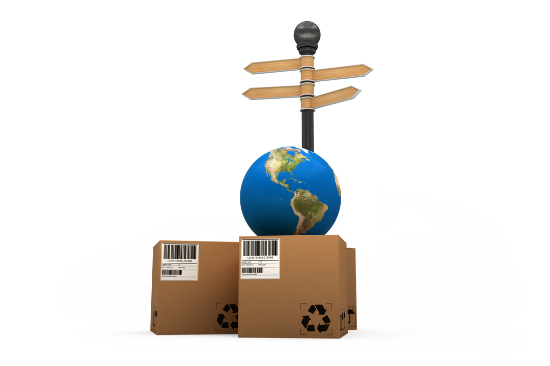 Transparent Globe and Directions Sign on Cardboard Boxes - Download Free Stock Images Pikwizard.com