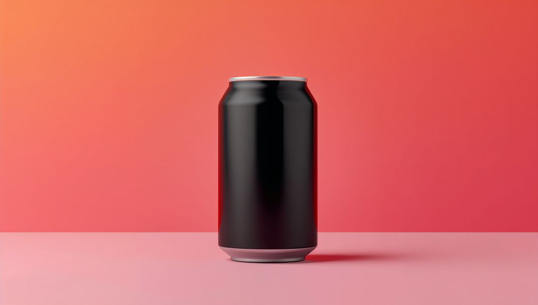 Matte Black Beverage Can on Pink Gradient Background