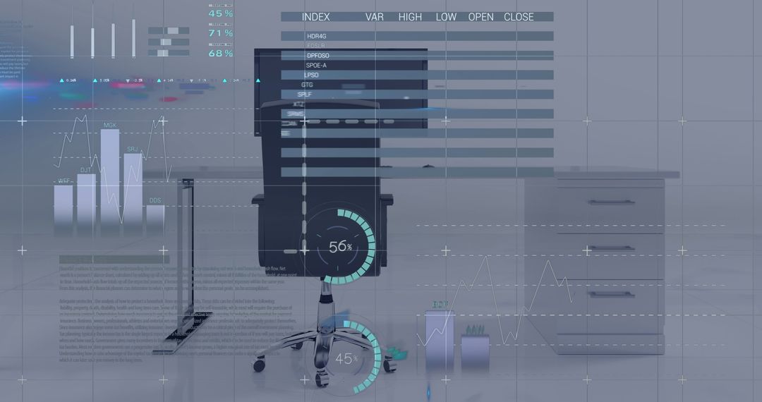 Digital Finance Chart Overlaid on Modern Office Environment