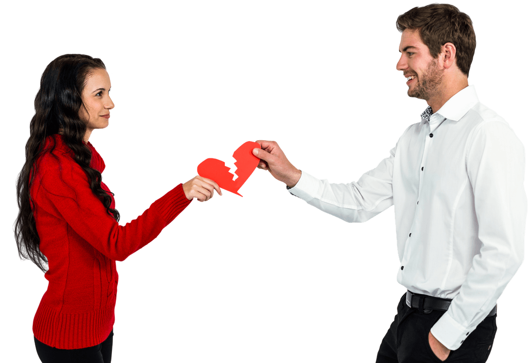 Transparent Couple Sharing Broken Heart Shape