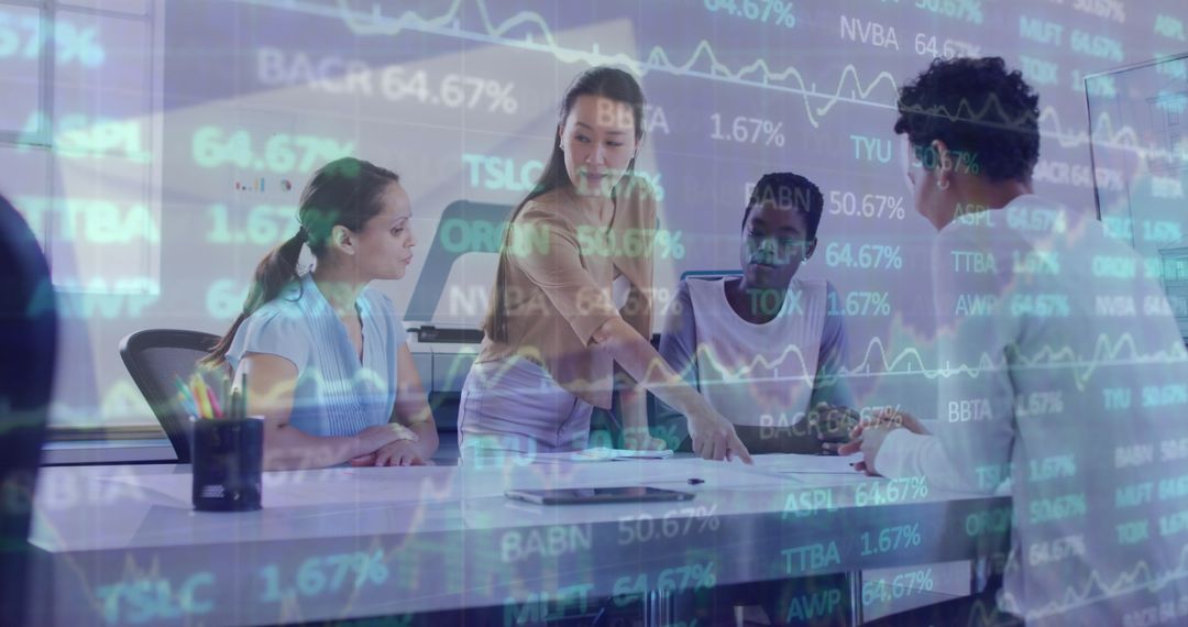 Dynamic Financial Team With Data Overlay Showing Market Trends