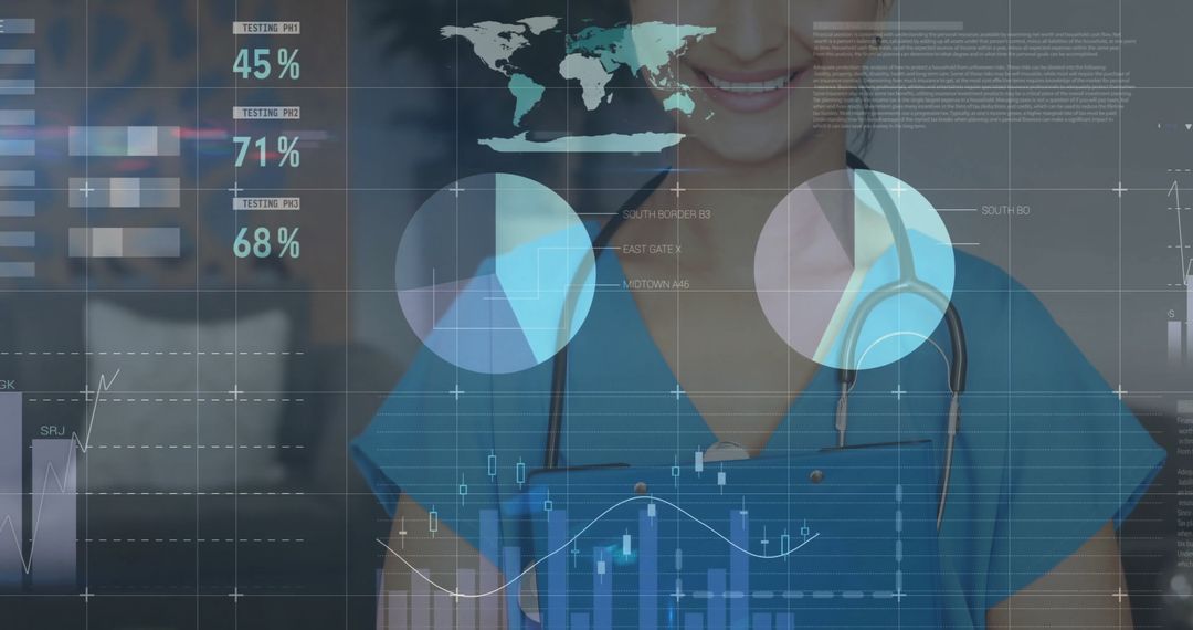 Nurse Analyzing Medical Data with Digital Charts and Graphics
