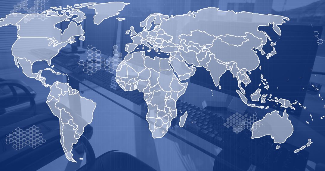 Global Business Interface with Digital World Map Overlay