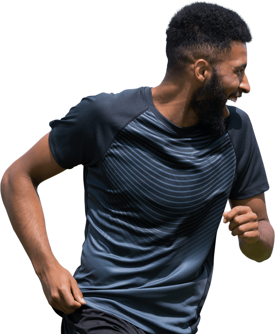 Transparent Energetic Footballer Running and Laughing