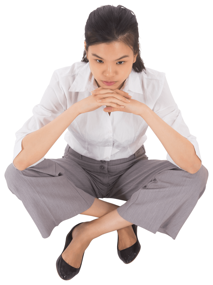 Transparent Businesswoman Thinking Cross-Legged