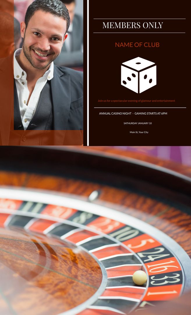 Exclusive Casino Night Event Invitation for Members Only with Roulette Wheel - Download Free Stock Templates Pikwizard.com