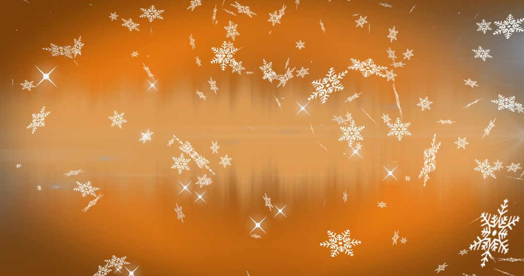 Digital Snowflakes Over Warm Orange Fantasy Background