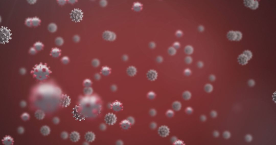 COVID-19 Virus Particles Floating in Space with Red Background