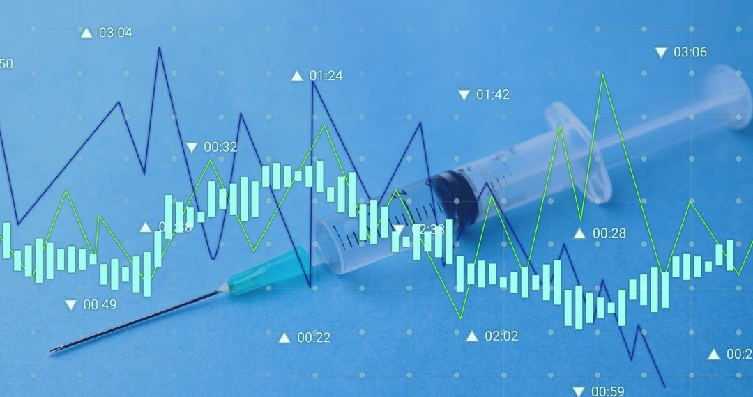 Digital Data Overlap with Syringe Symbolizing Healthcare Analytics