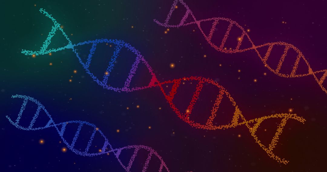 Colorful Digital DNA Strands on Cosmic Background
