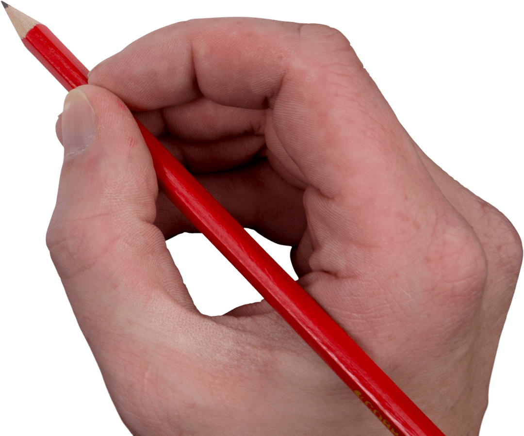 Close-up of Hand with Red Pencil on Transparent Background