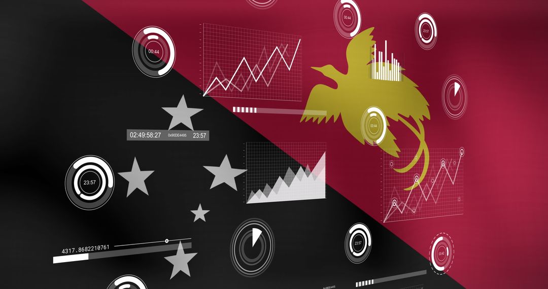 Papua New Guinea Flag with Modern Data Technology Overlay