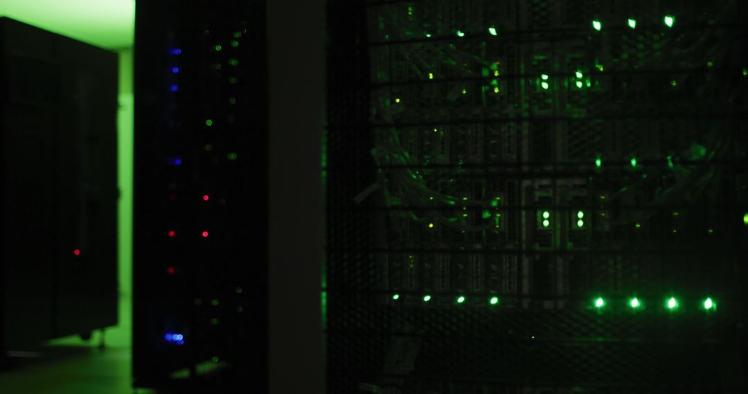 Dark Data Center with Illuminated Server Lights - Free Images, Stock Photos and Pictures on Pikwizard.com