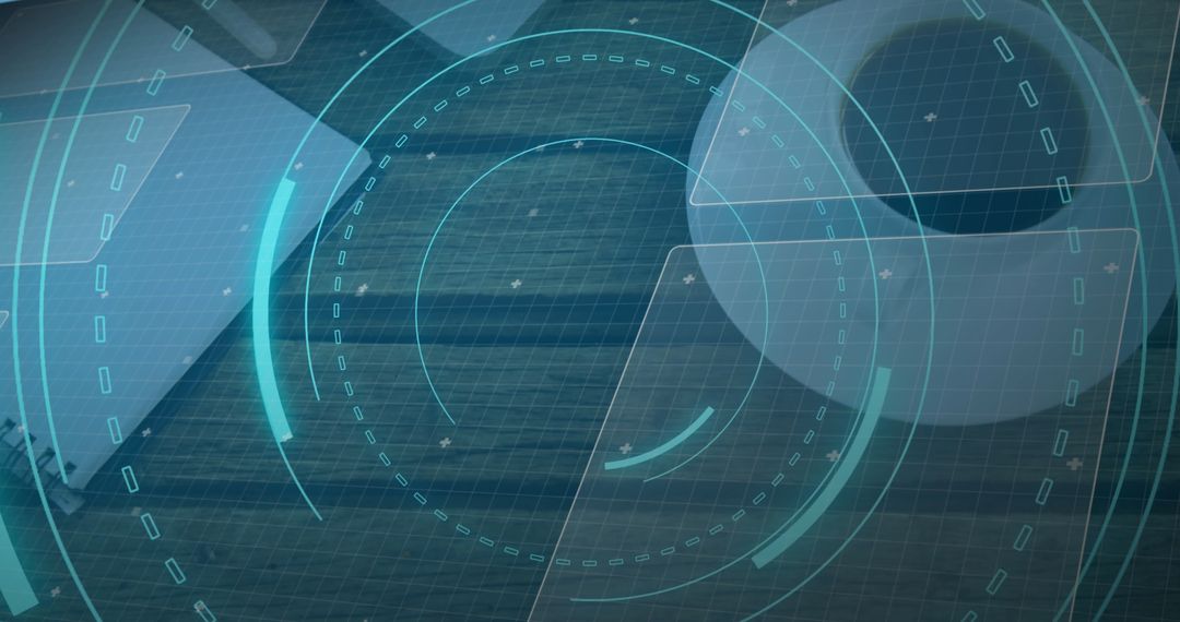 Futuristic 5G Digital Interface Concept Over Office Desk