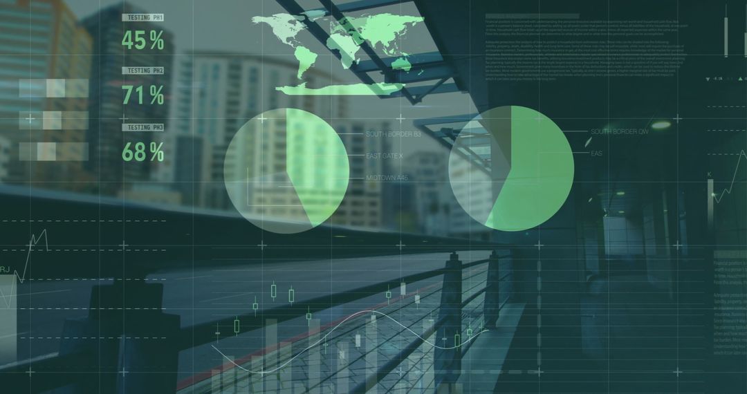 Futuristic Data Processing Interface Overlooking an Urban Train Station