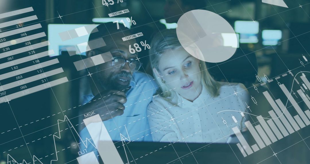 Diverse Business Team Analyzing Complex Financial Data in Office